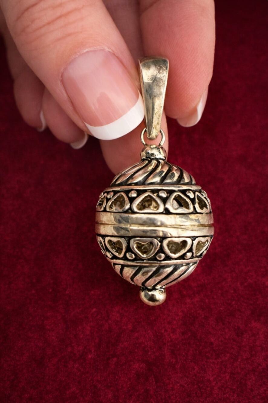 Vintage Style Filigree Sphere Pendant Openwork Silver Tone Boho Artisan Orb